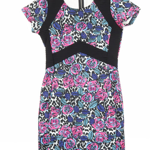 Select Womens Multicoloured Floral Viscose T-Shirt Dress Size 10 Boat Neck Zip