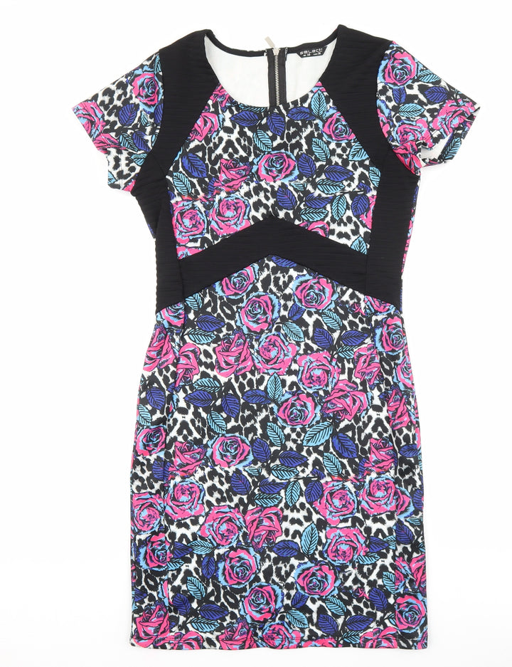 Select Womens Multicoloured Floral Viscose T-Shirt Dress Size 10 Boat Neck Zip