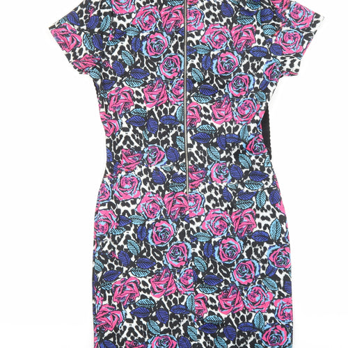 Select Womens Multicoloured Floral Viscose T-Shirt Dress Size 10 Boat Neck Zip
