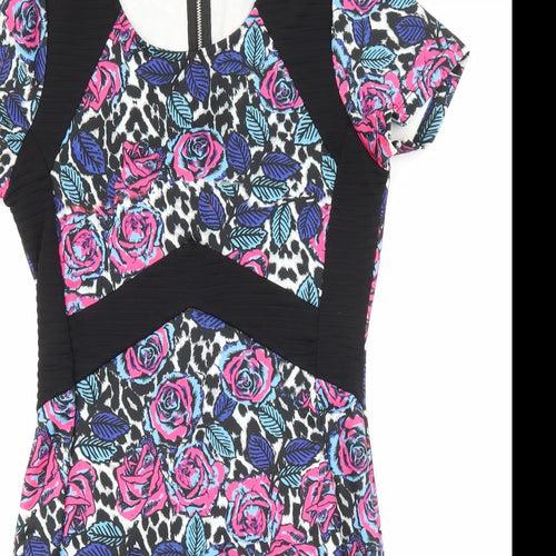 Select Womens Multicoloured Floral Viscose T-Shirt Dress Size 10 Boat Neck Zip
