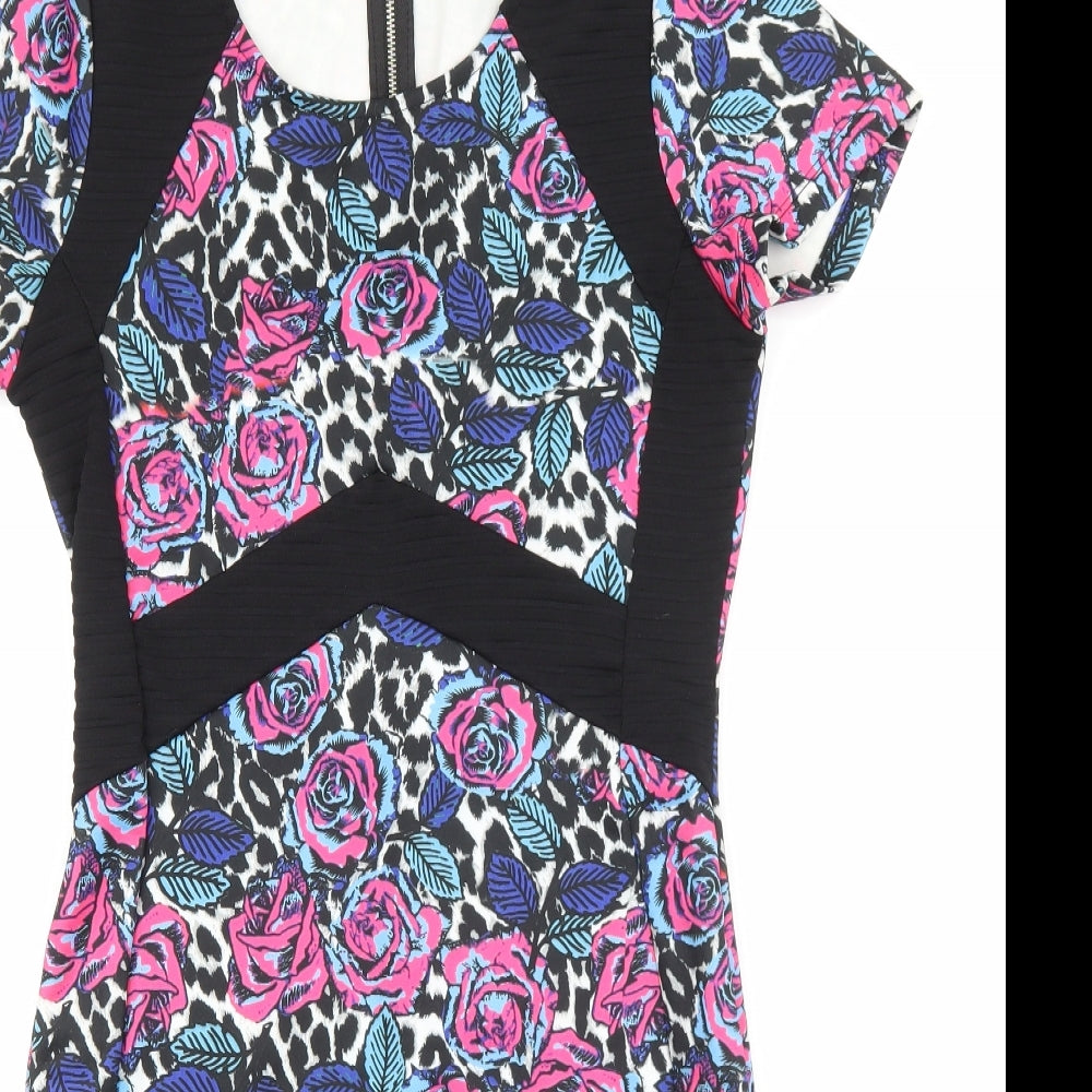 Select Womens Multicoloured Floral Viscose T-Shirt Dress Size 10 Boat Neck Zip