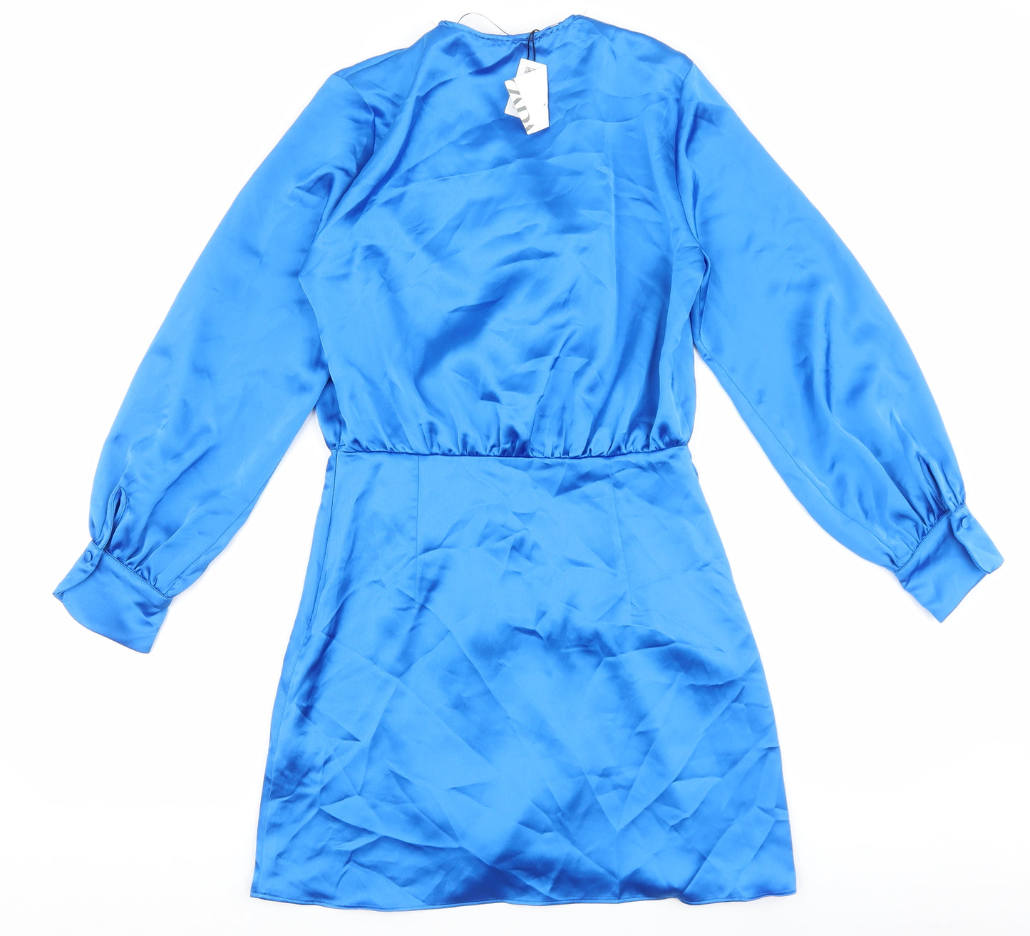 Zara Womens Blue Polyester Sheath Size S V-Neck Zip