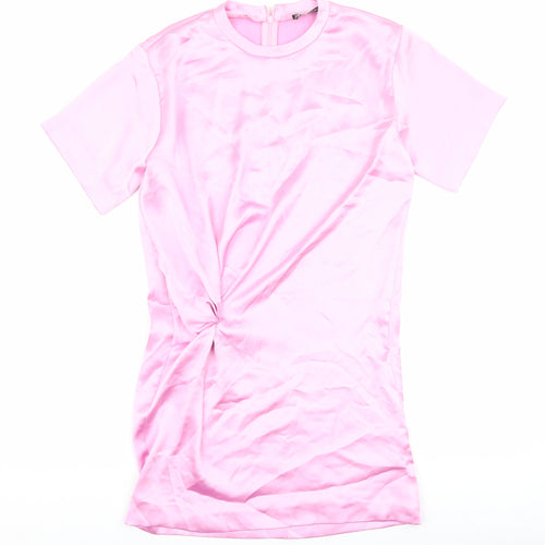 Zara Womens Pink Polyester T-Shirt Dress Size XS Round Neck Zip
