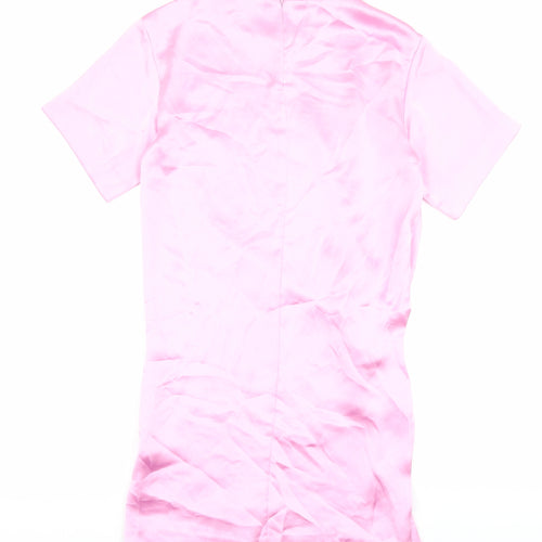 Zara Womens Pink Polyester T-Shirt Dress Size XS Round Neck Zip