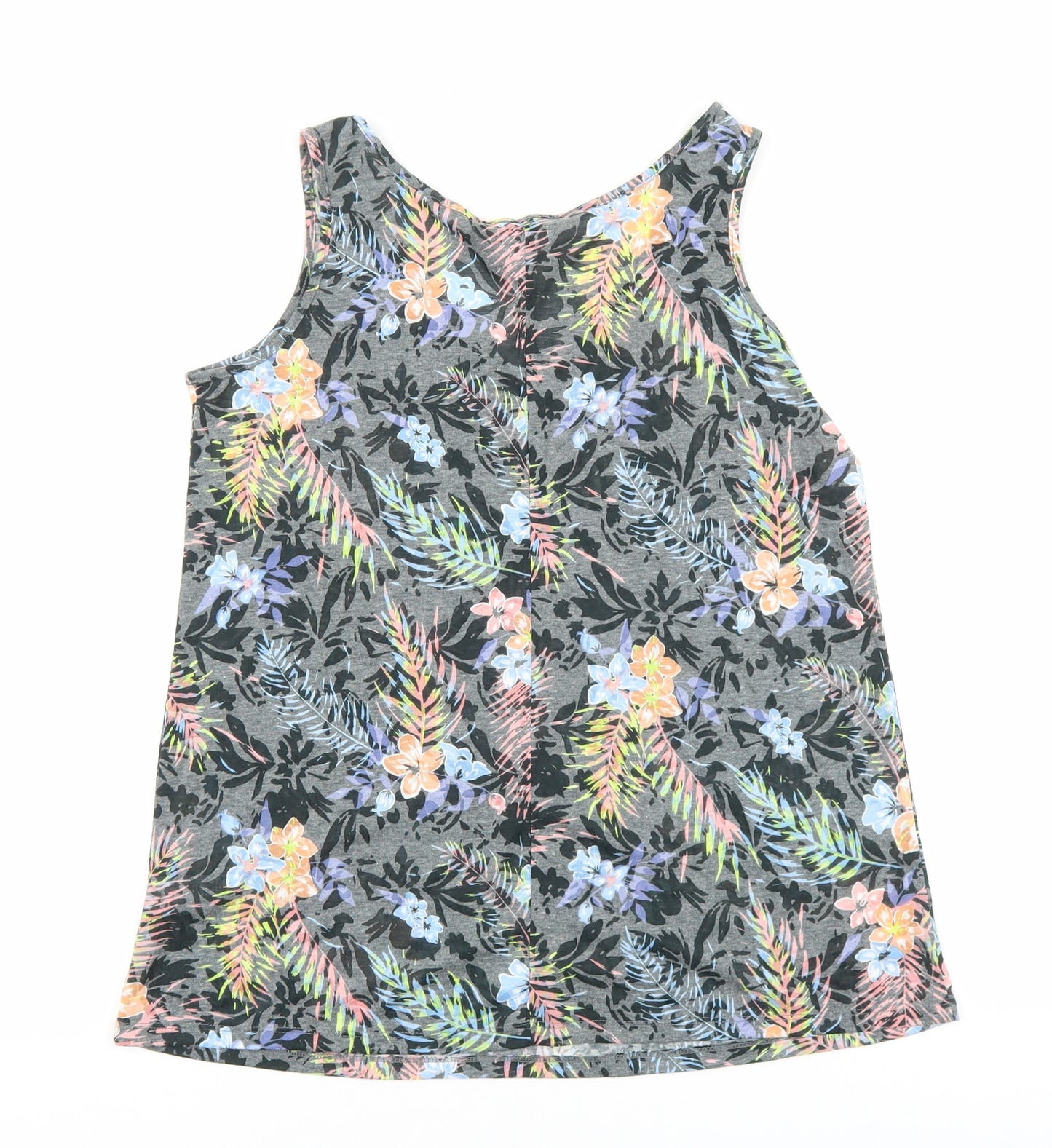 Nutmeg Womens Grey Floral Cotton Basic Tank Size 10 V-Neck
