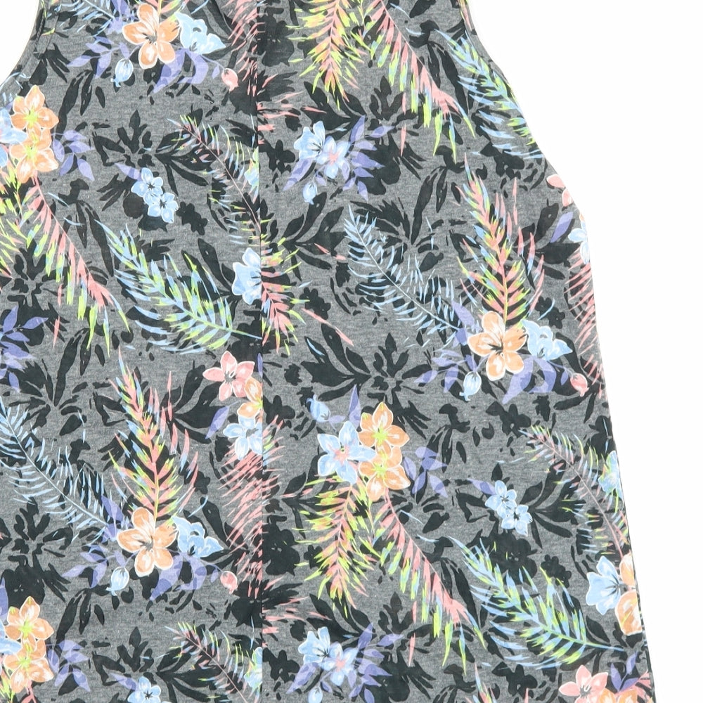 Nutmeg Womens Grey Floral Cotton Basic Tank Size 10 V-Neck
