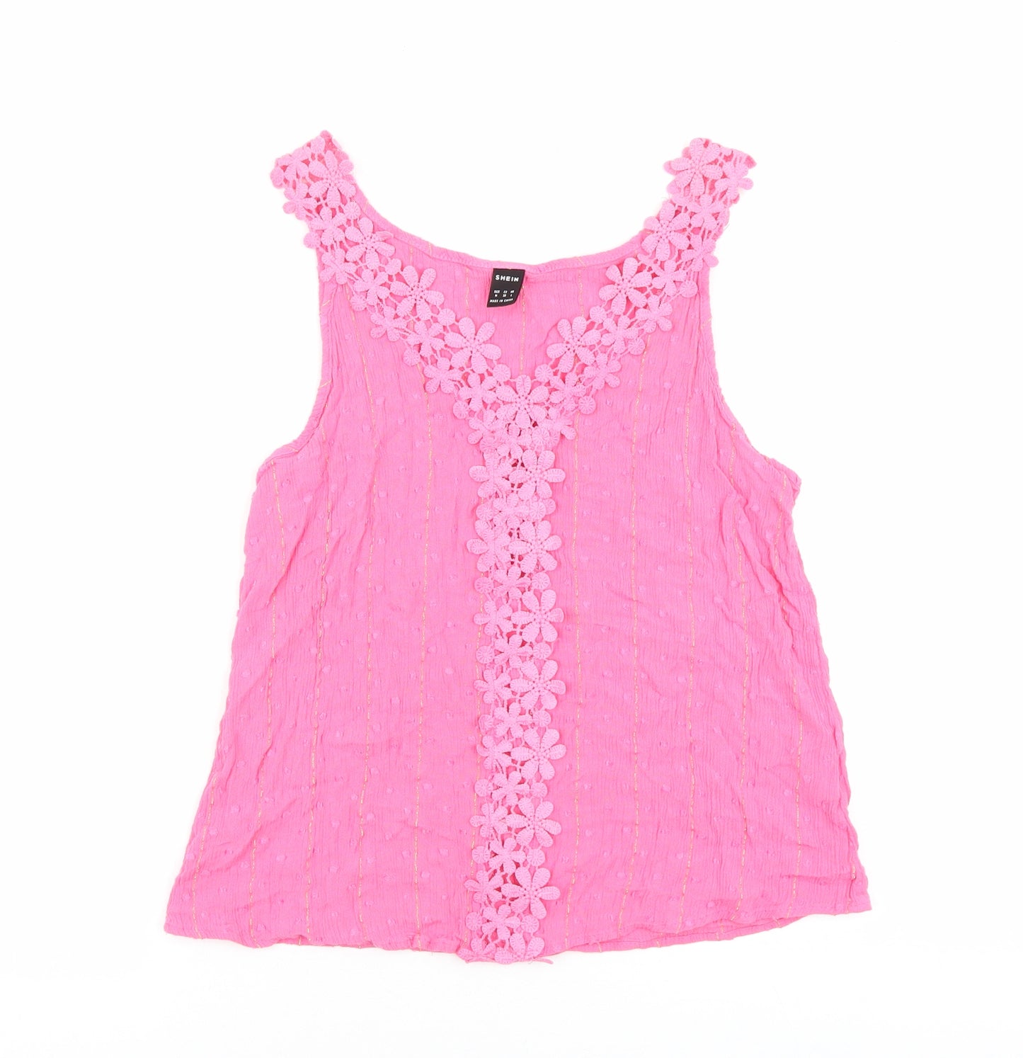SheIn Womens Pink Polyester Basic Tank Size M V-Neck