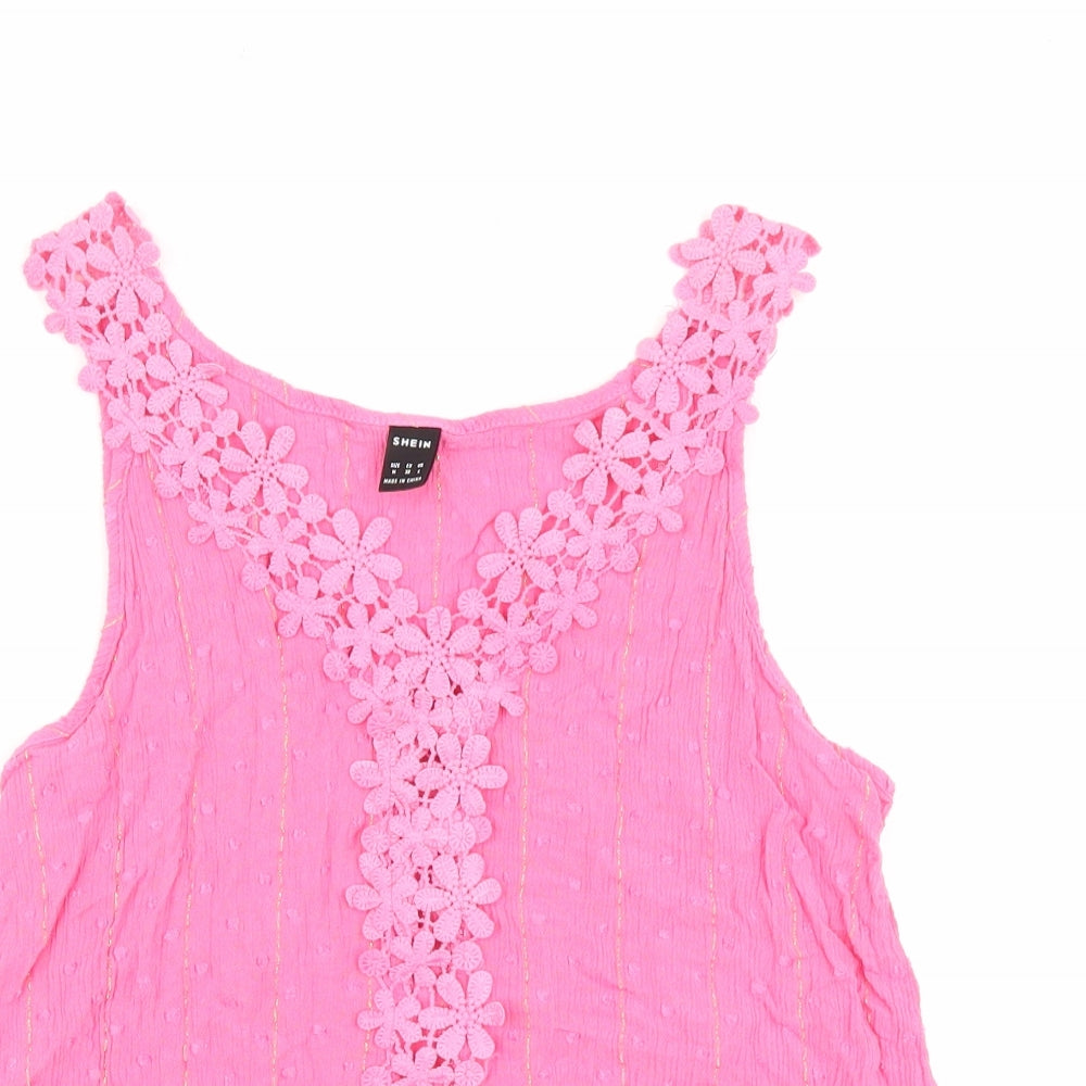 SheIn Womens Pink Polyester Basic Tank Size M V-Neck
