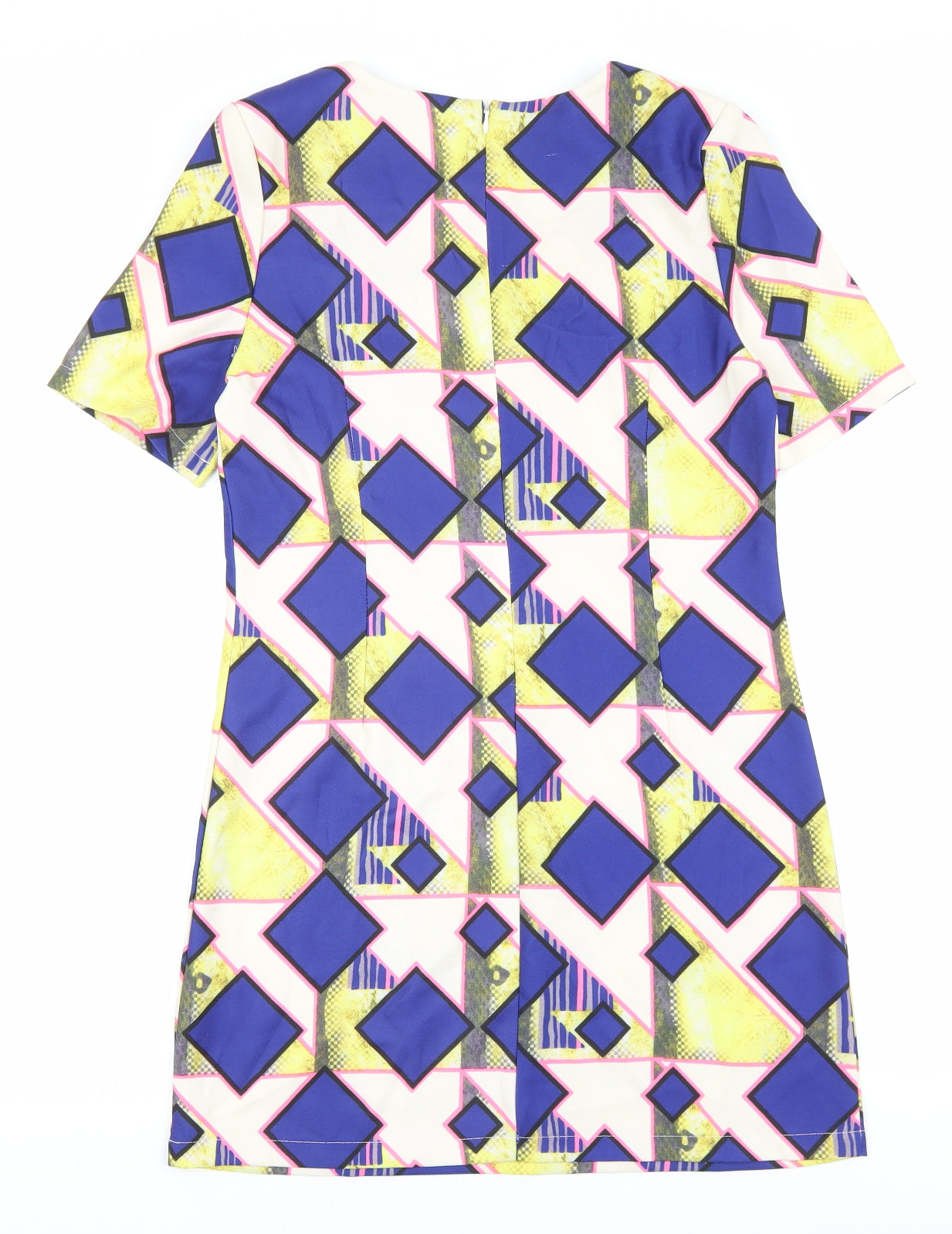 Ribbon Womens Multicoloured Geometric Polyester Shift Size 10 Round Neck Zip