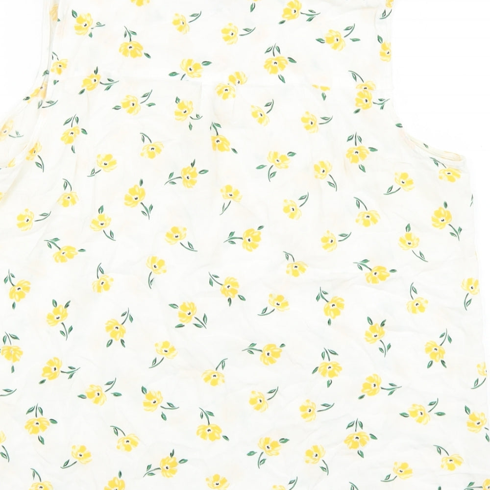 F&F Womens White Floral Viscose Basic Tank Size 14 V-Neck