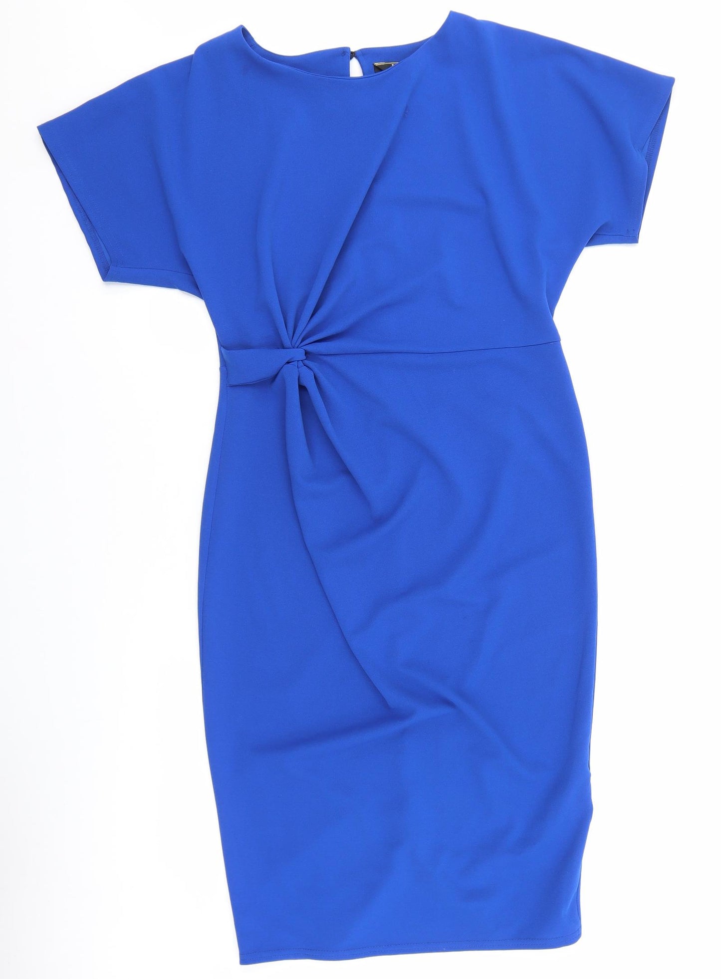 Lipsy Womens Blue Polyester Pencil Dress Size 14 Round Neck Button