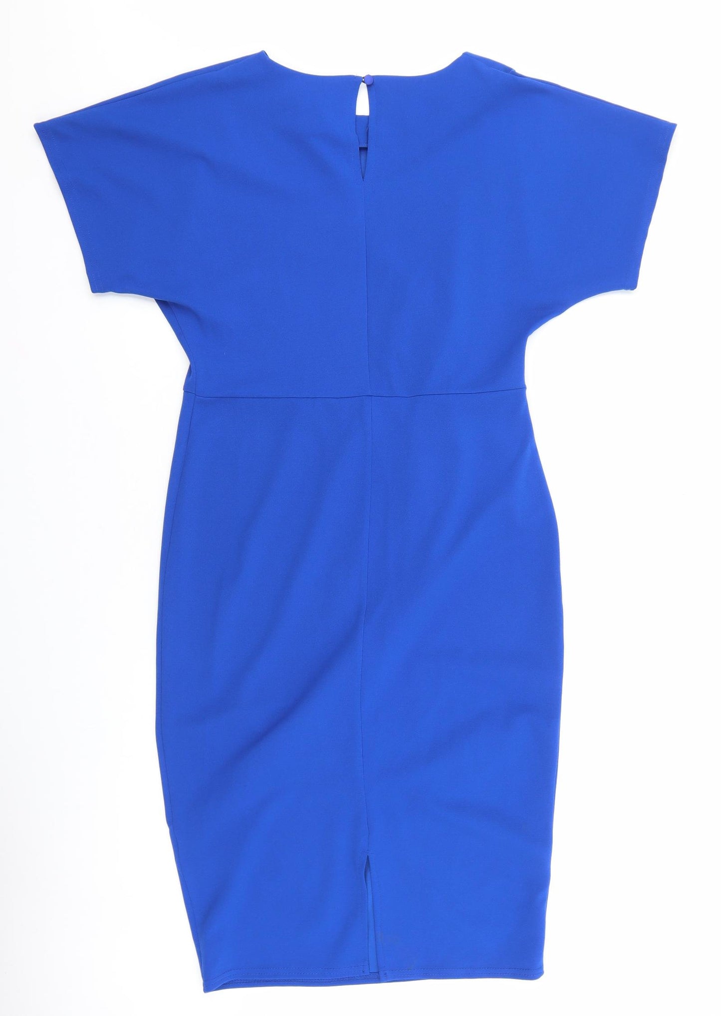 Lipsy Womens Blue Polyester Pencil Dress Size 14 Round Neck Button