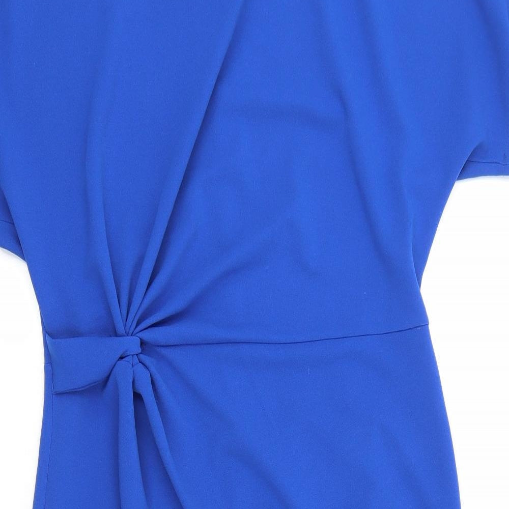 Lipsy Womens Blue Polyester Pencil Dress Size 14 Round Neck Button