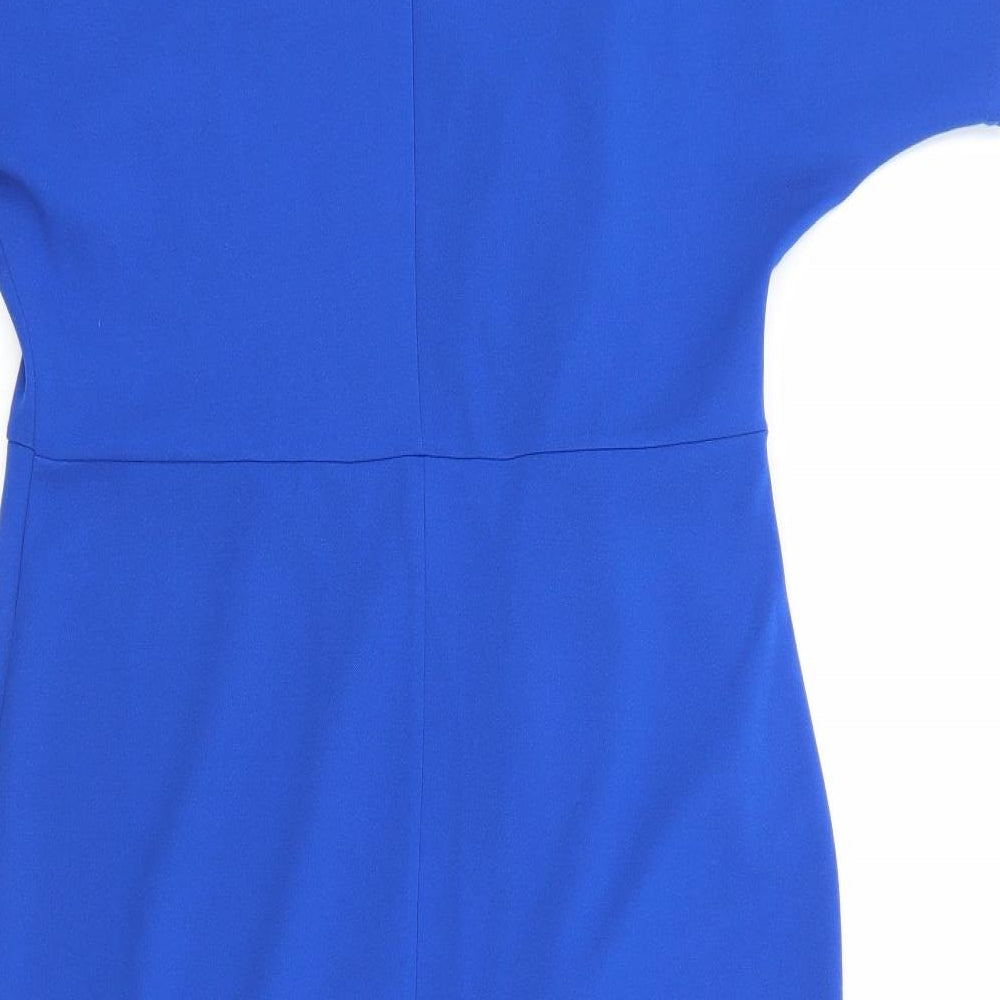 Lipsy Womens Blue Polyester Pencil Dress Size 14 Round Neck Button