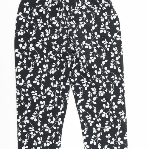 Marks and Spencer Womens Black Floral Cotton Trousers Size 10 L21 in Slim Zip