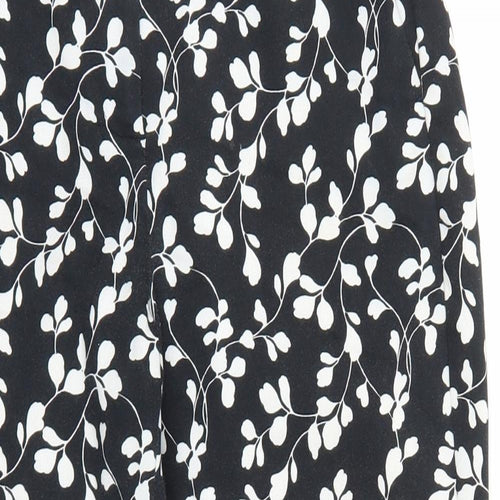 Marks and Spencer Womens Black Floral Cotton Trousers Size 10 L21 in Slim Zip