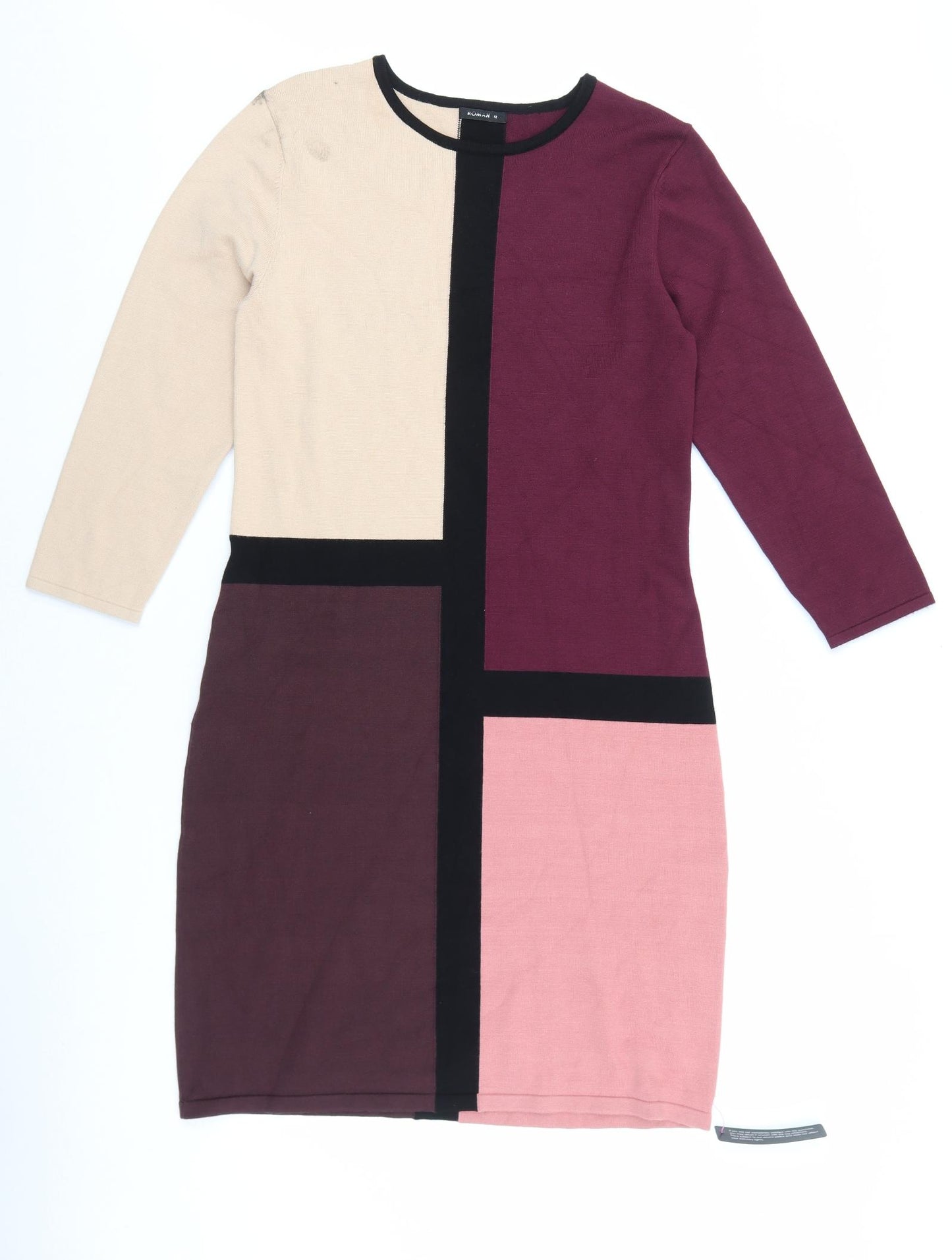 Roman Womens Multicoloured Colourblock Viscose Sheath Size 12 Round Neck Pullover