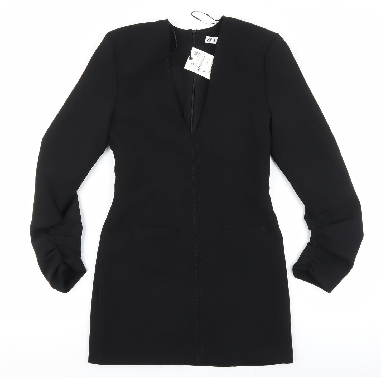 Zara Womens Black Polyester Sheath Size XS V-Neck Zip