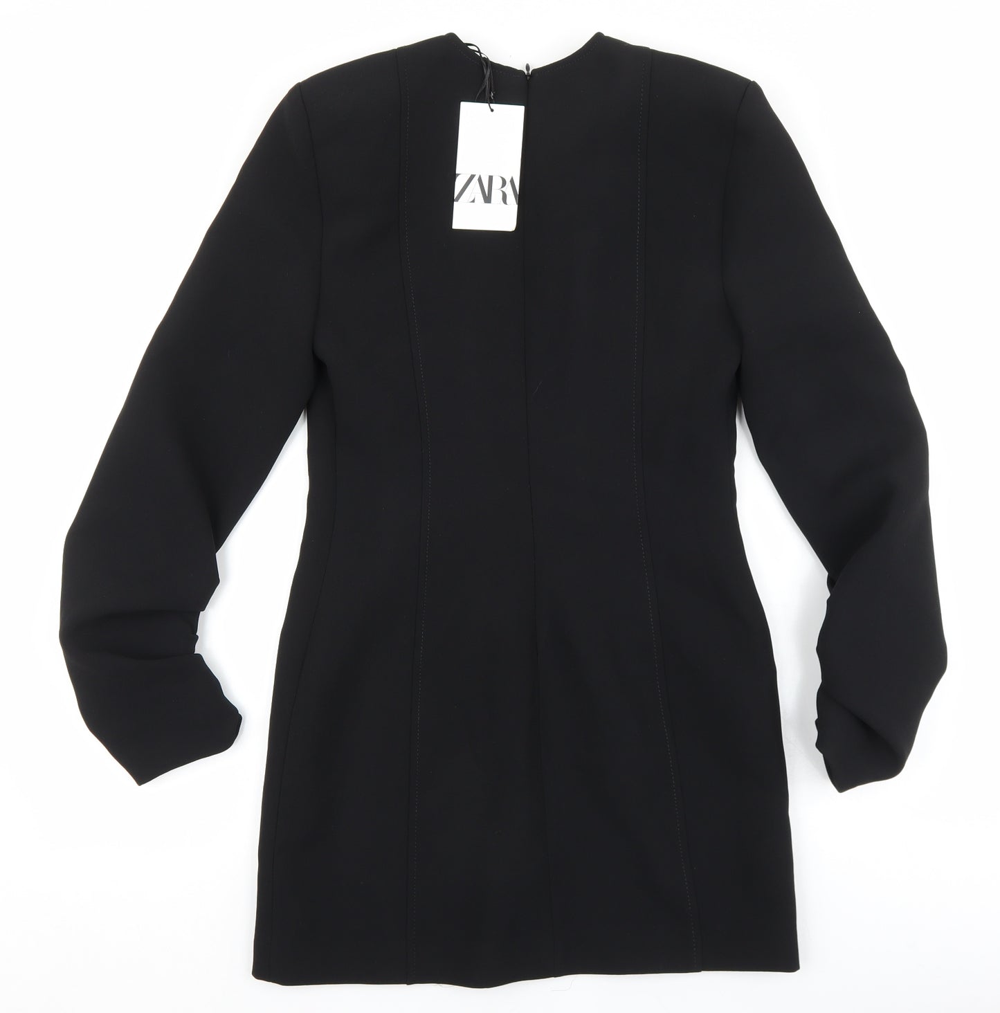 Zara Womens Black Polyester Sheath Size XS V-Neck Zip