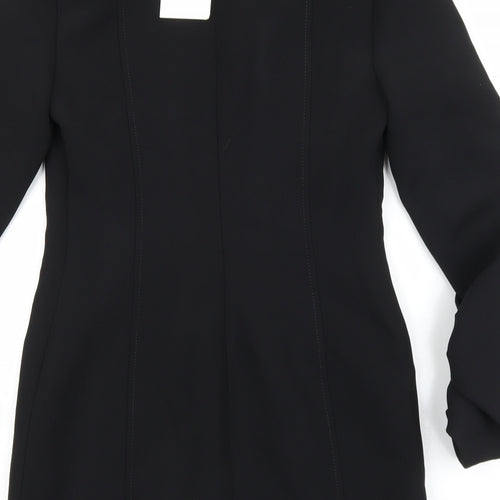 Zara Womens Black Polyester Sheath Size XS V-Neck Zip