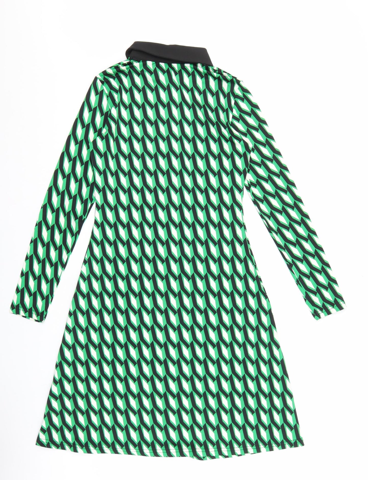 By Swan Womens Green Geometric Viscose Shirt Dress Size S Collared Button