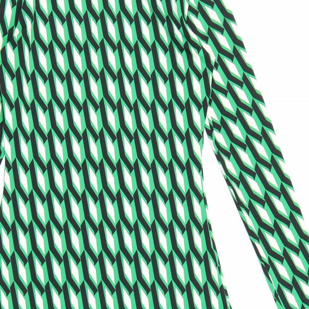 By Swan Womens Green Geometric Viscose Shirt Dress Size S Collared Button