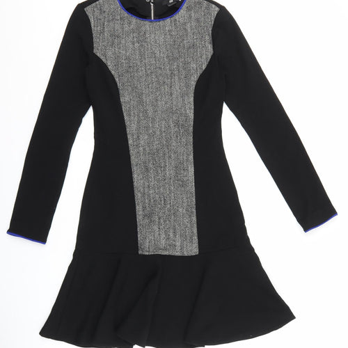 H&M Womens Black Polyester A-Line Size 6 Round Neck Zip