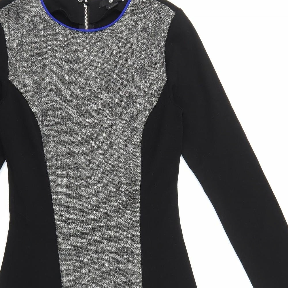 H&M Womens Black Polyester A-Line Size 6 Round Neck Zip
