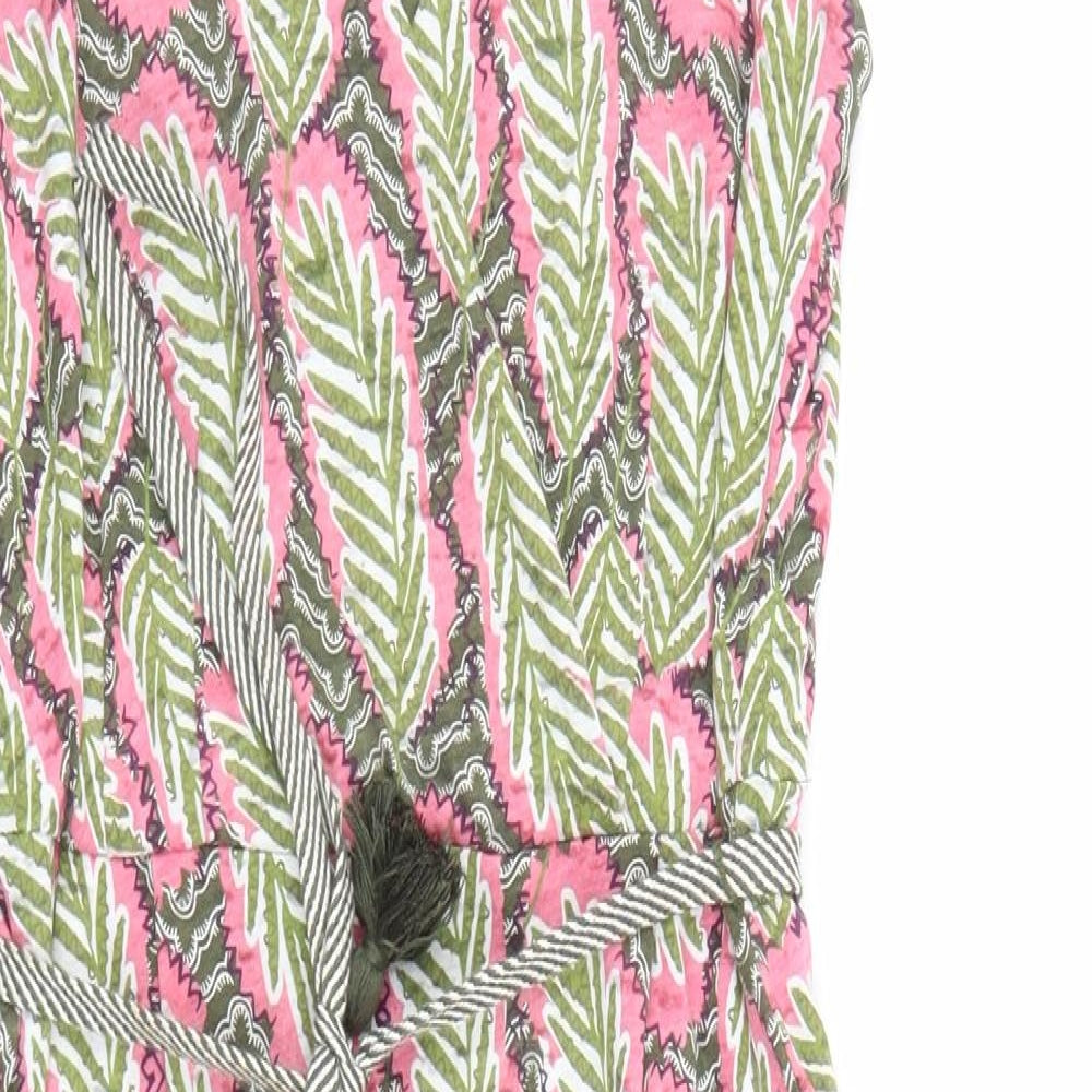 White Stuff Womens Multicoloured Geometric Cotton Fit & Flare Size 8 V-Neck Tie
