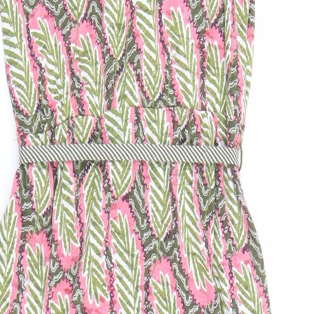 White Stuff Womens Multicoloured Geometric Cotton Fit & Flare Size 8 V-Neck Tie