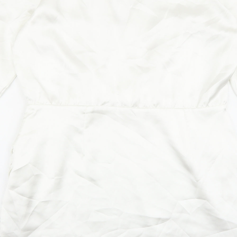 Zara Womens White Herringbone Polyester Pencil Dress Size XL V-Neck Zip