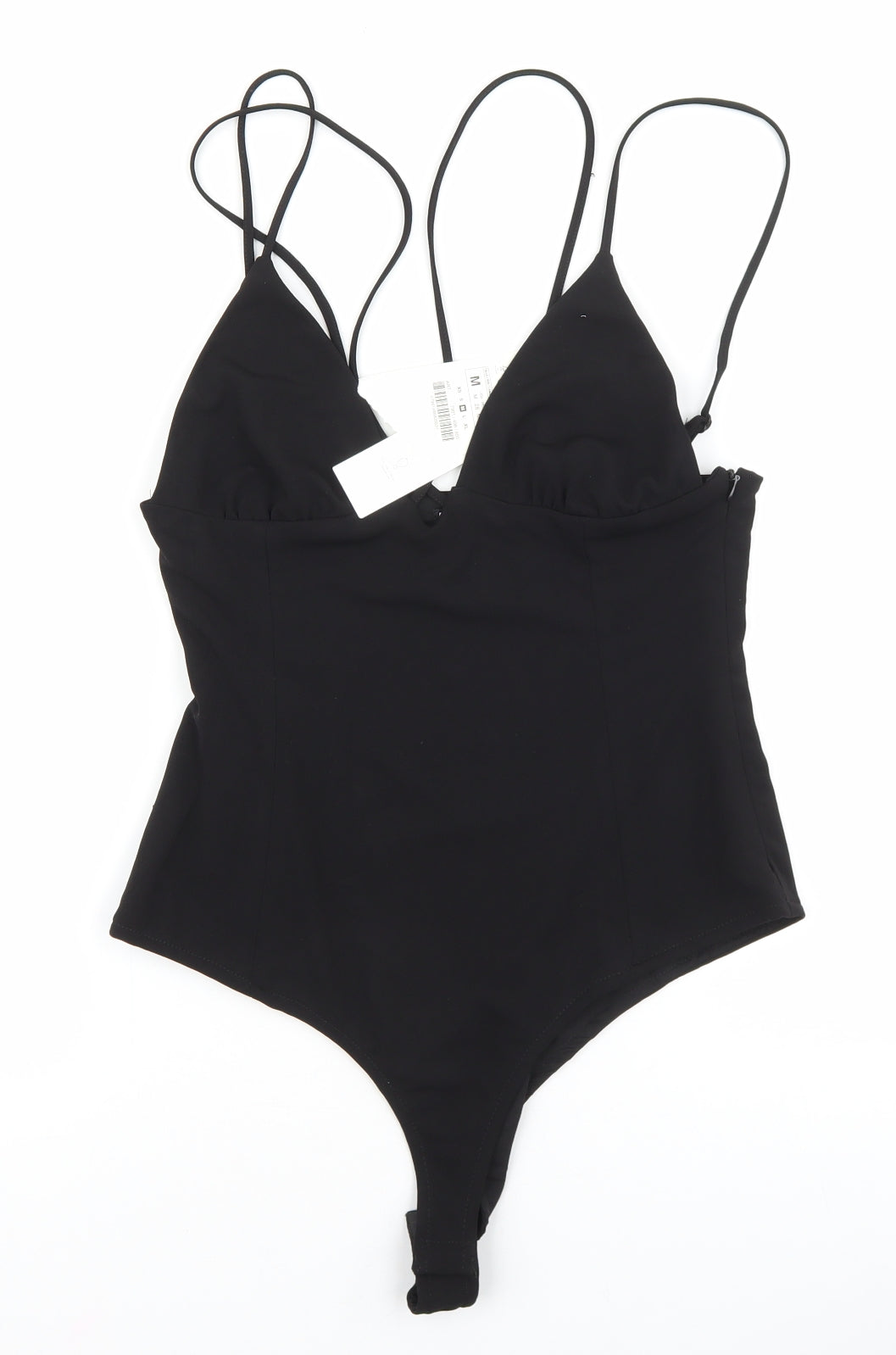 Zara Womens Black Polyester Bodysuit One-Piece Size M Snap