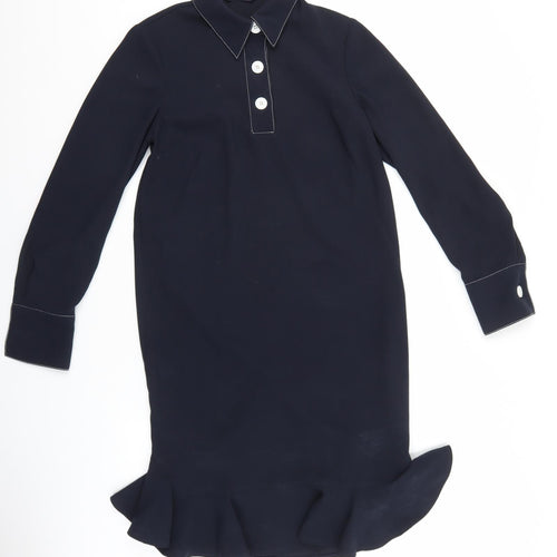 Marks and Spencer Womens Blue Polyester Shirt Dress Size 8 Collared Button