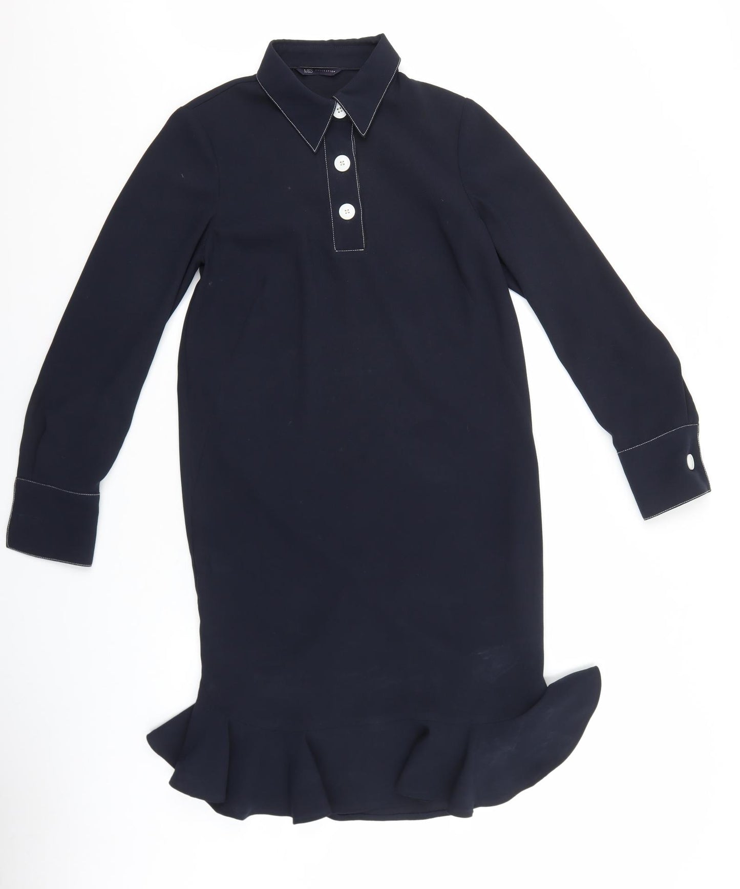 Marks and Spencer Womens Blue Polyester Shirt Dress Size 8 Collared Button