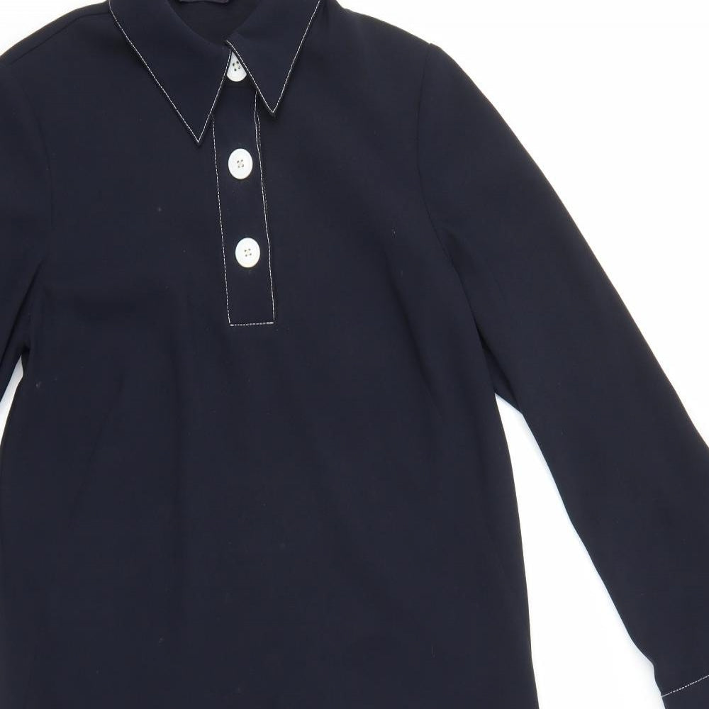 Marks and Spencer Womens Blue Polyester Shirt Dress Size 8 Collared Button