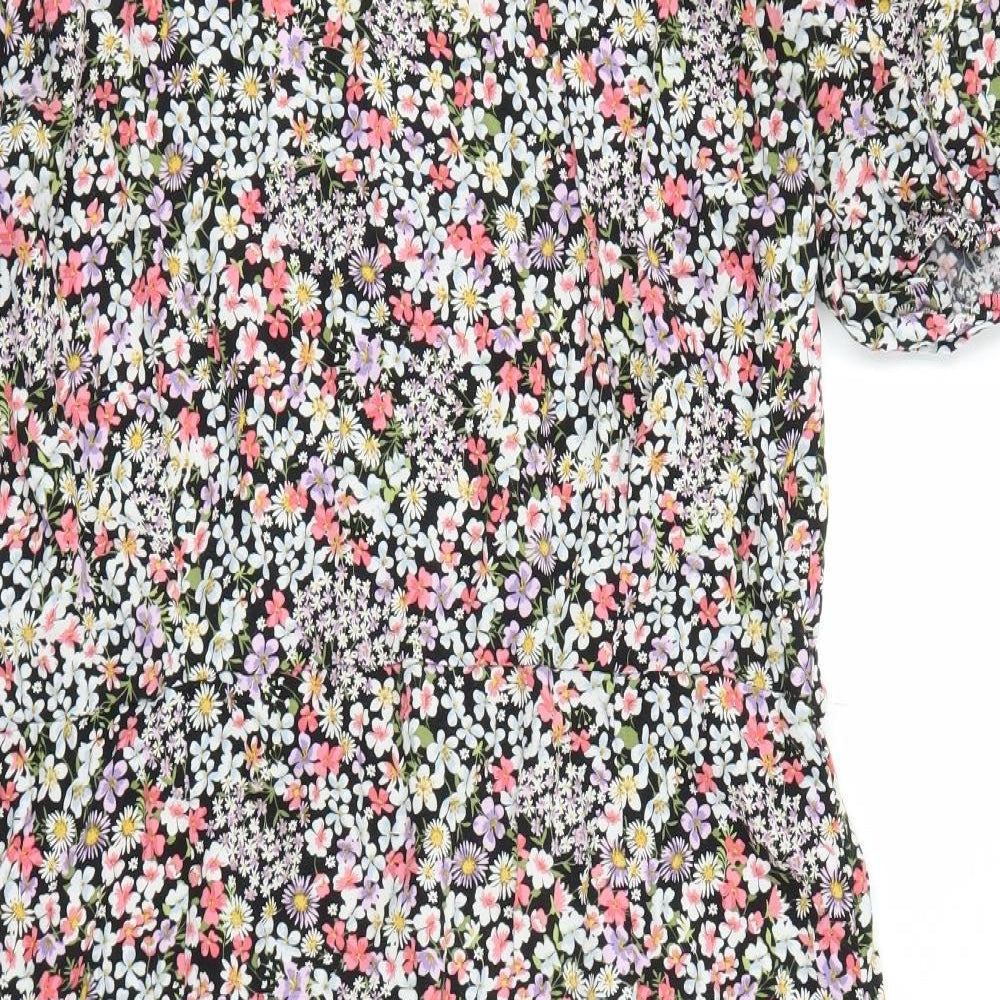 F&F Womens Black Floral Viscose A-Line Size 22 Round Neck Button