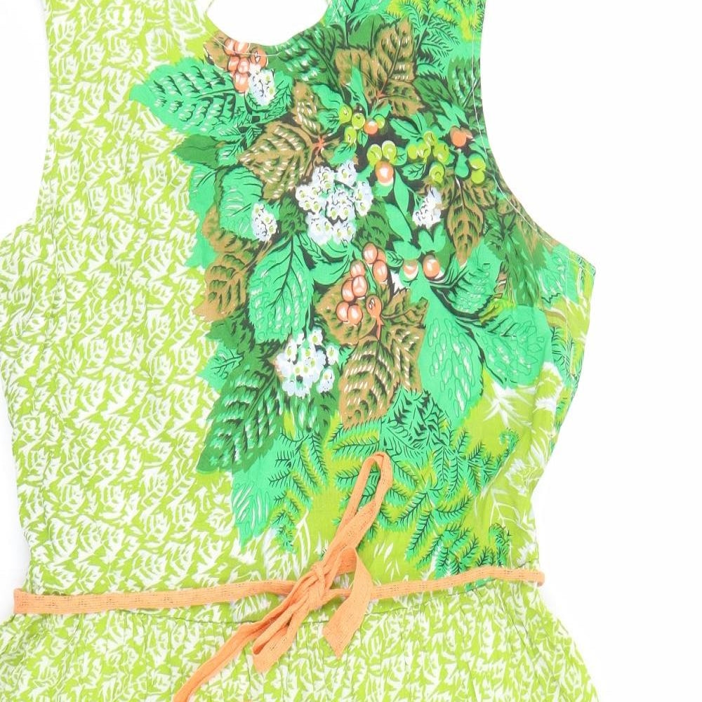 River Island Womens Green Floral Cotton Fit & Flare Size 16 Round Neck Tie