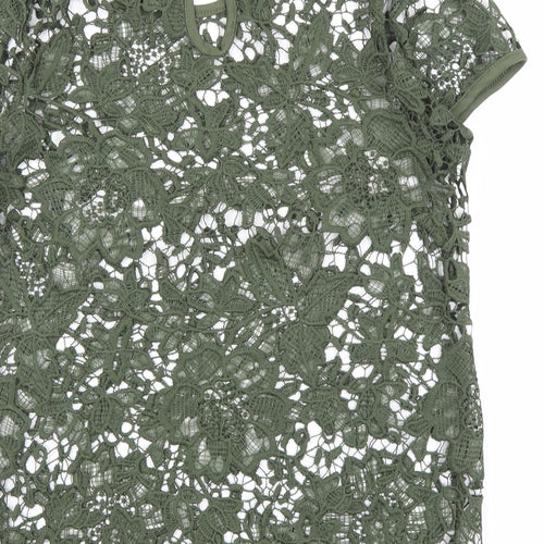 Rebellion Womens Green Floral Cotton Basic T-Shirt Size M Round Neck