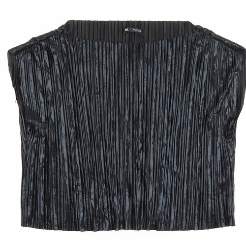Zara Womens Black Polyester Basic Blouse Size M Boat Neck