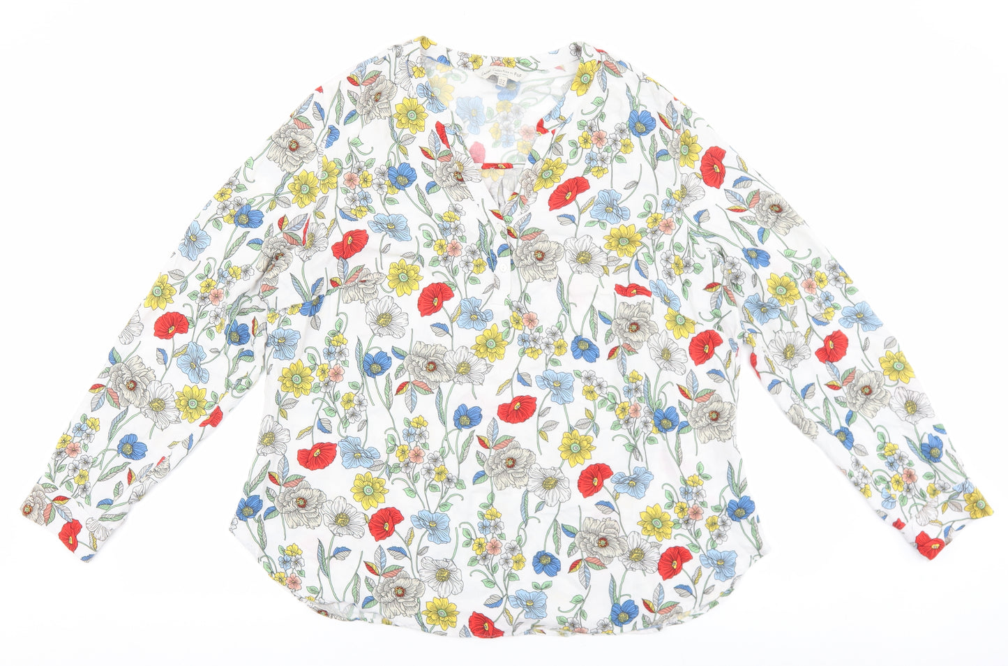 F&F Womens White Floral Viscose Basic Blouse Size 20 V-Neck