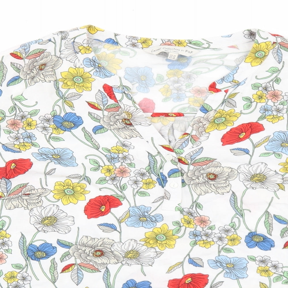 F&F Womens White Floral Viscose Basic Blouse Size 20 V-Neck