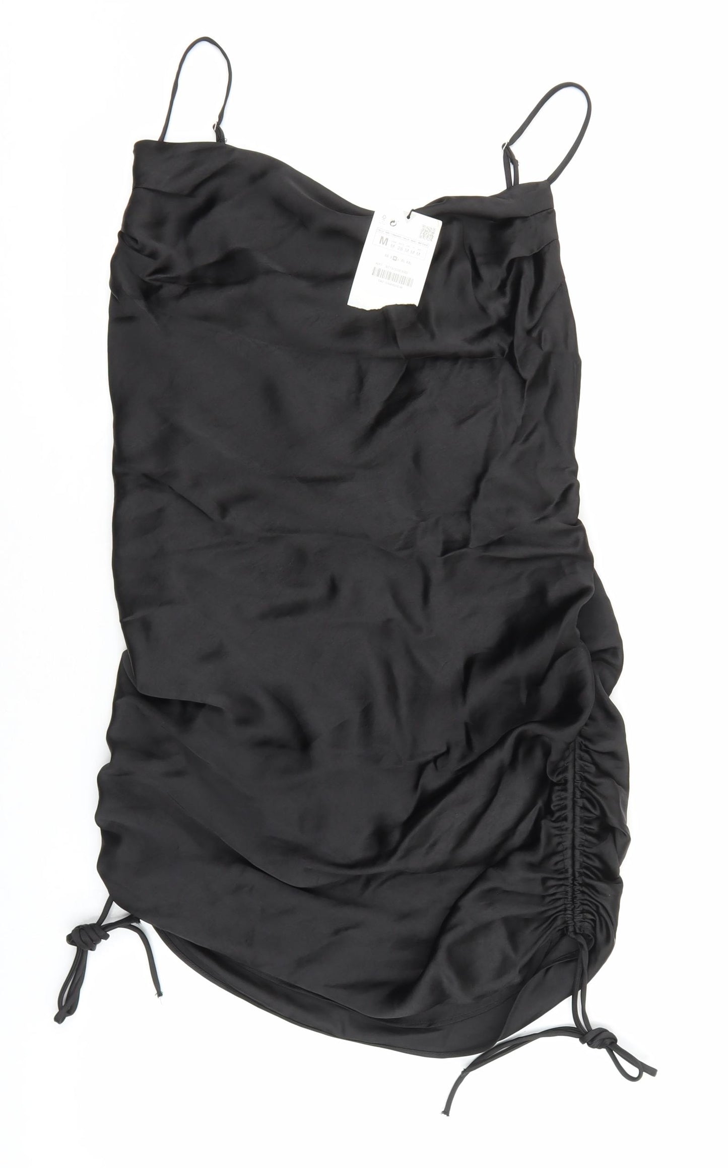 Zara Womens Black Polyester Slip Dress Size M Cowl Neck Zip