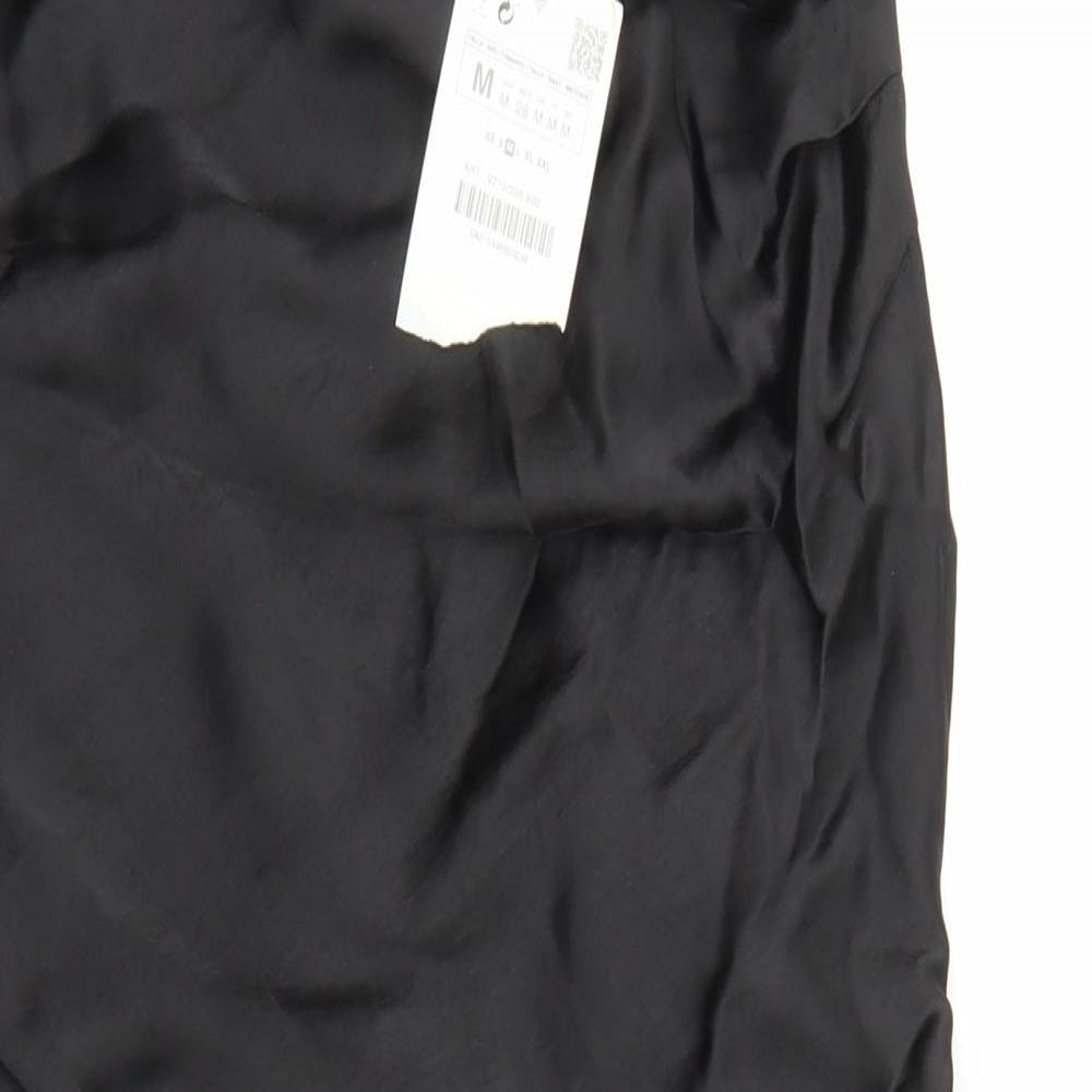Zara Womens Black Polyester Slip Dress Size M Cowl Neck Zip