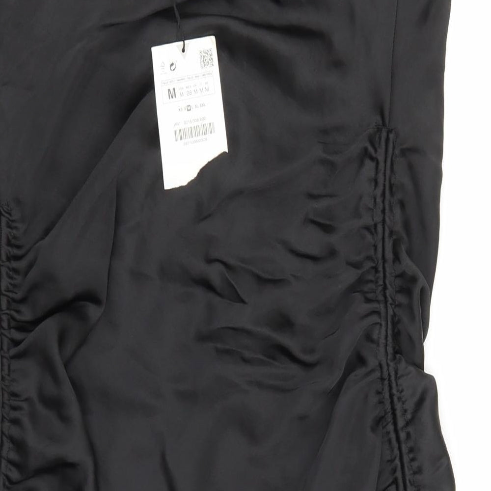 Zara Womens Black Polyester Slip Dress Size M Cowl Neck Zip