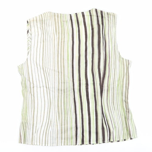 Kaliko Womens Green Striped Cotton Basic Blouse Size 14 V-Neck