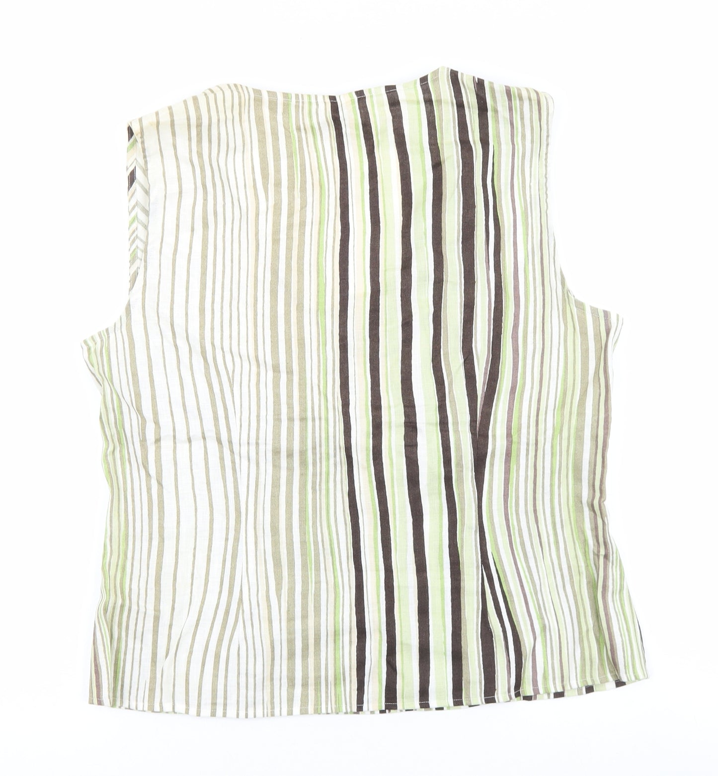 Kaliko Womens Green Striped Cotton Basic Blouse Size 14 V-Neck