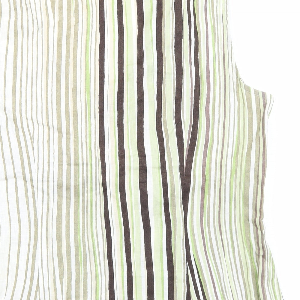 Kaliko Womens Green Striped Cotton Basic Blouse Size 14 V-Neck