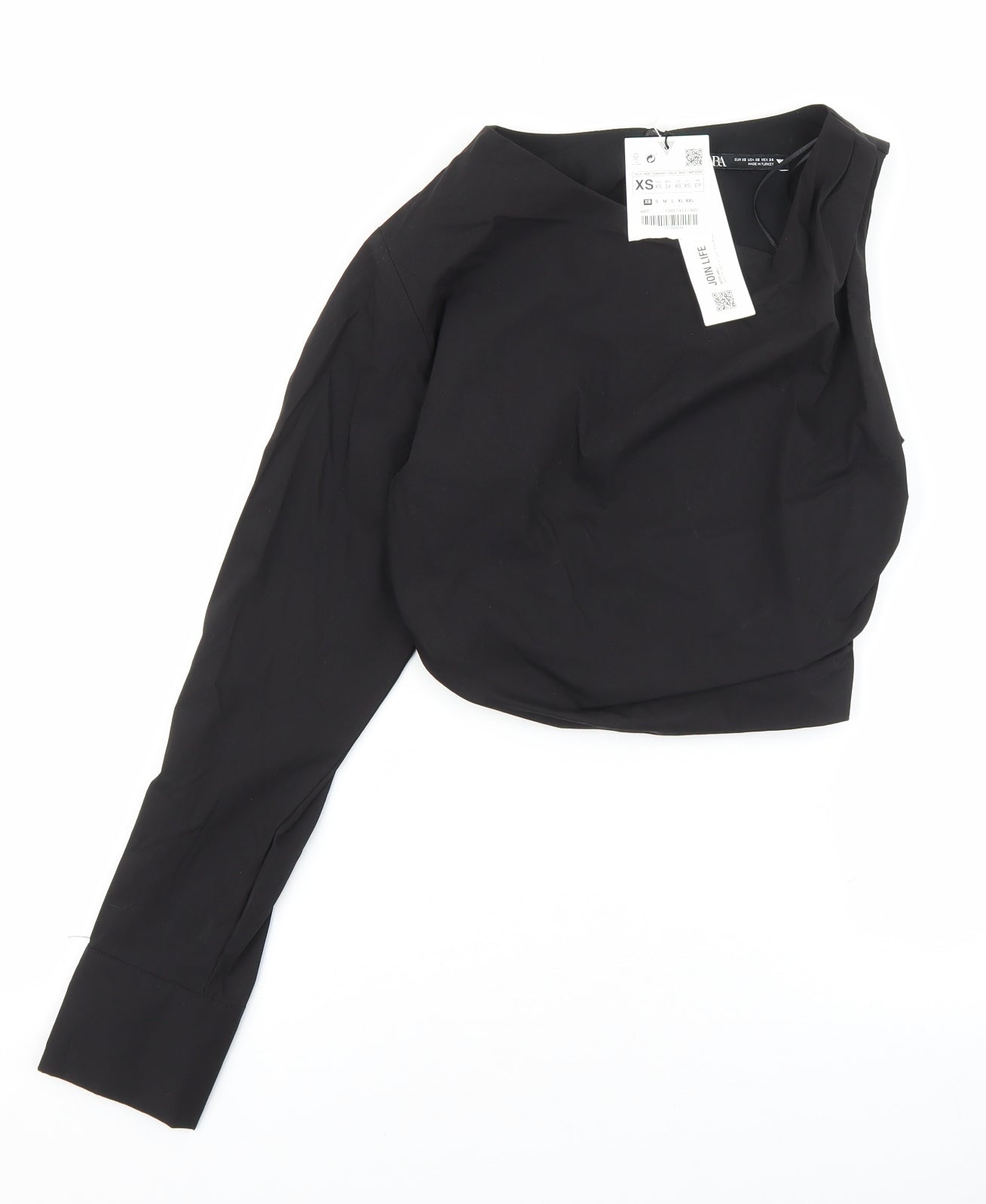 Zara Womens Black Cotton Cropped Blouse Size XS One Shoulder
