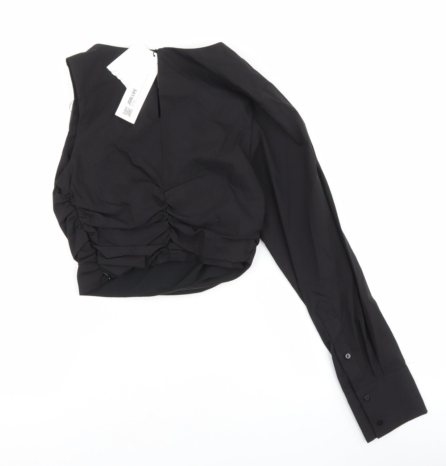 Zara Womens Black Cotton Cropped Blouse Size XS One Shoulder