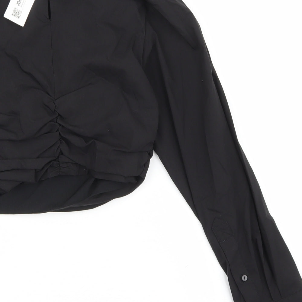 Zara Womens Black Cotton Cropped Blouse Size XS One Shoulder